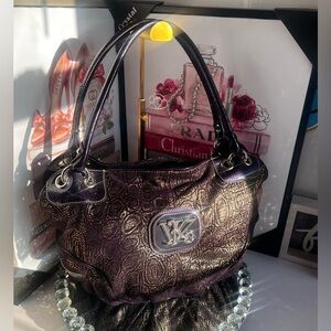 Kathy Van Zeeland Elegant Purple and Gold Shoulder Bag